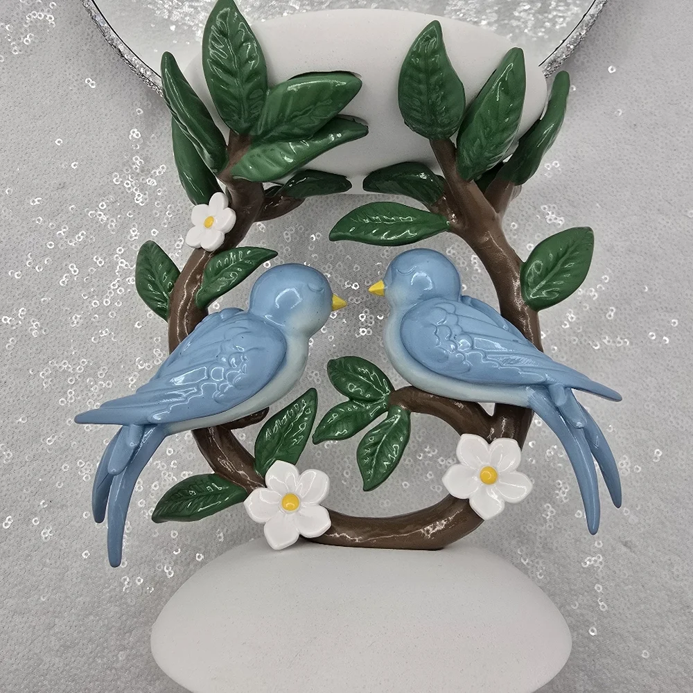 Bluebirds On A Branch 3 Wick Candle Holder Pedestal Lovebirds Bath & Body Works - Picture 13 of 15